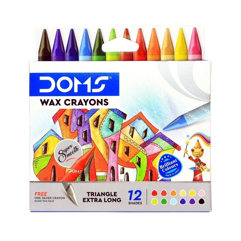 DOMS Triangle Extra Long Wax Crayons 12 Shades - SCOOBOO - 8100 - wax crayon