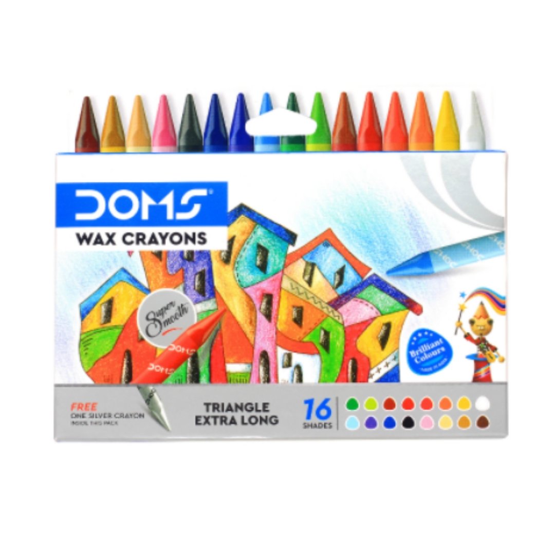 DOMS Triangle Extra Long Wax Crayons 16 Shades - SCOOBOO - 8101 - wax crayon