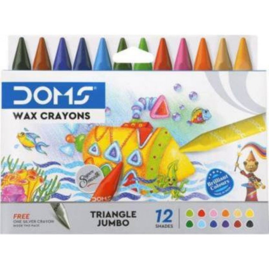 Doms Wax Triangle Jumbo Wax Crayons 12 Shades - SCOOBOO - 8102 - wax crayon