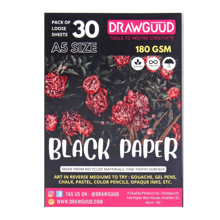 Drawguud Black Papers - SCOOBOO - 131-DW-BLK-200-A5 - Loose Sheets