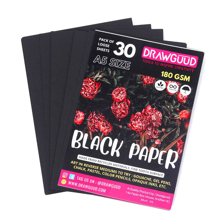 Drawguud Black Papers - SCOOBOO - 132-DW-BLK-200-A6 - Loose Sheets