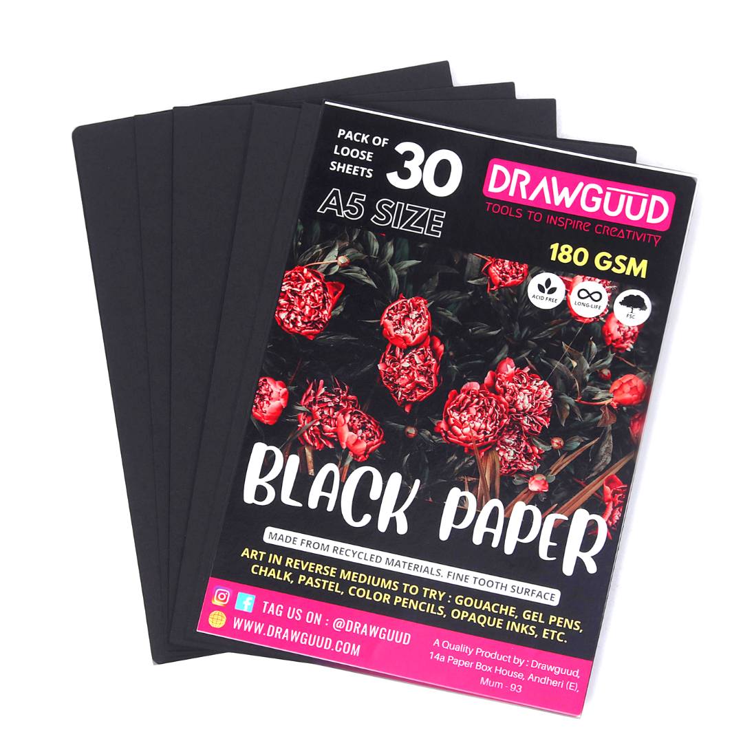 DRAWGUUD Pack of 2 180 GSM BLACK TEXTURE PAPER FOR PAINTING, LOOSE