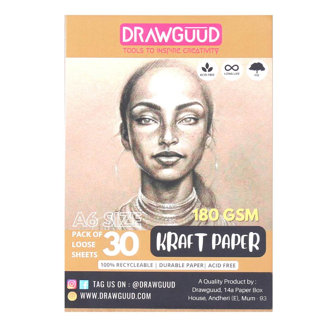 Drawguud Kraft Paper A6-Pack Of 30 - SCOOBOO - 136-DW-KRAF-200-A6 - Loose Sheets