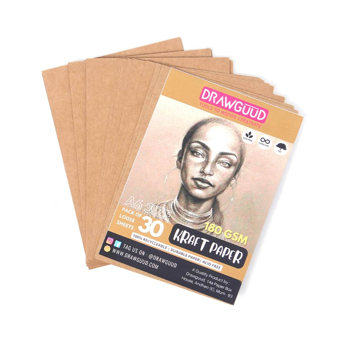 Drawguud Kraft Paper A6-Pack Of 30 - SCOOBOO - 136-DW-KRAF-200-A6 - Loose Sheets