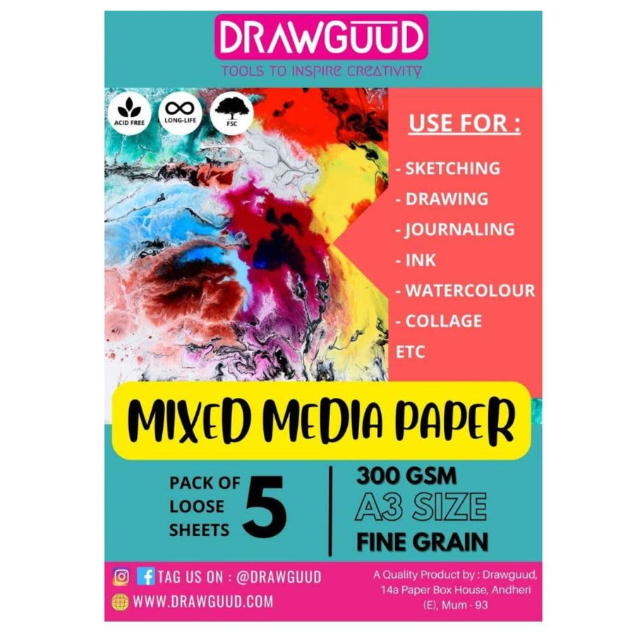 Drawguud Mixed Media Paper - SCOOBOO - 110-DW-MXM-A3 - Loose Sheets