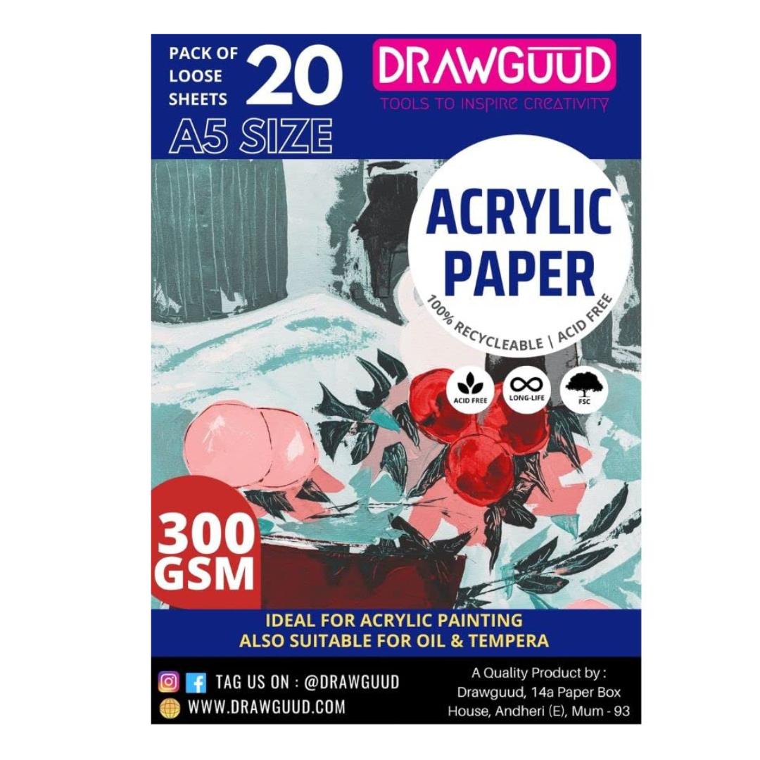 Drawguud Recycleable Acid Free Acrylic Paper - SCOOBOO - 103-DW-ACRYL-A5 - Loose Sheets