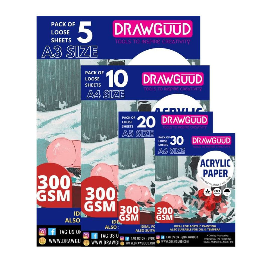 Drawguud Recycleable Acid Free Acrylic Paper - SCOOBOO - 102-DW-ACRYL-A3 - Loose Sheets