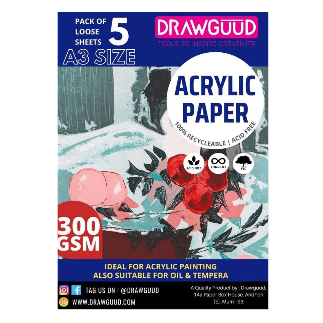 Drawguud Recycleable Acid Free Acrylic Paper - SCOOBOO - 102-DW-ACRYL-A3 - Loose Sheets