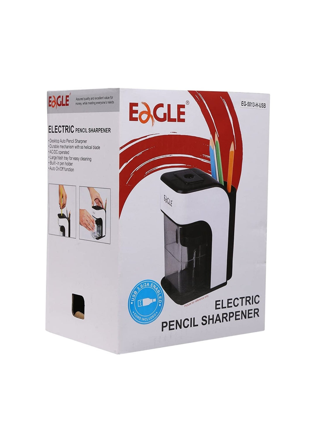Eagle Automatic Electric Pencil Sharpener Helical Stainless Steel Cutter & Built In Pen Holder EG-5013 - SCOOBOO - EG-5013 - Electric sharpener