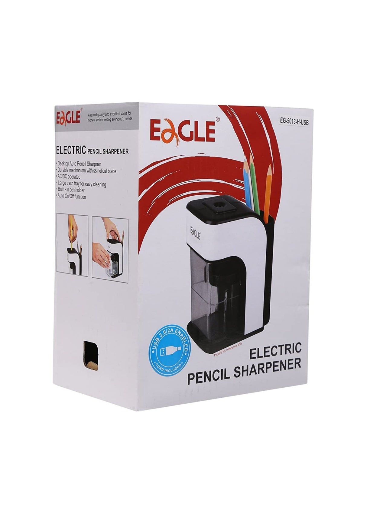 Eagle Automatic Electric Pencil Sharpener Helical Stainless Steel Cutter & Built In Pen Holder EG-5013 - SCOOBOO - EG-5013 - Electric sharpener