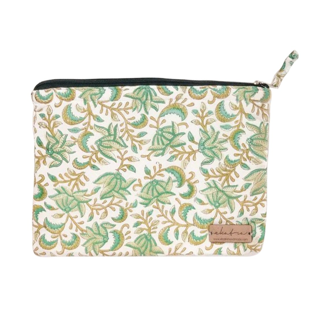 Ekatra Large Pouch - 9x7 inches - SCOOBOO - Green Leafy Floral - Pencil Cases & Pouches