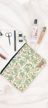 Ekatra Large Pouch - 9x7 inches - SCOOBOO - Green Leafy Floral - Pencil Cases & Pouches