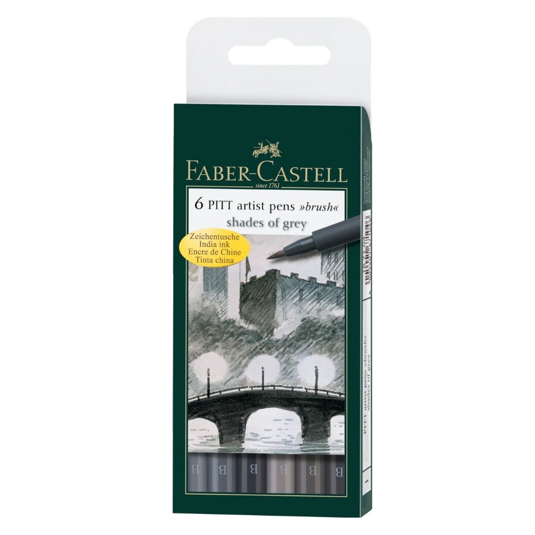 Faber Castell 6 PITT Artist Pens-Shades of Grey - SCOOBOO - 167104 - Fineliner