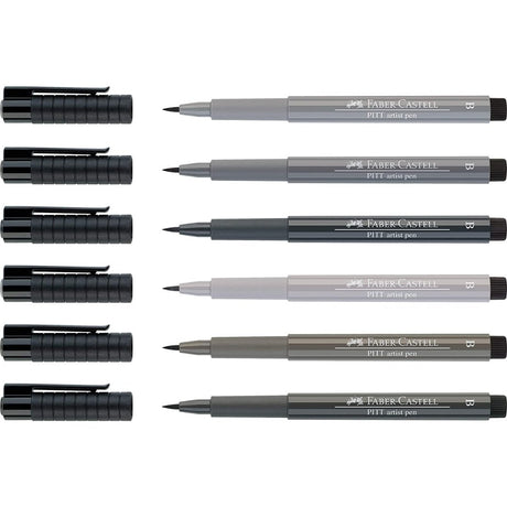 Faber Castell 6 PITT Artist Pens-Shades of Grey - SCOOBOO - 167104 - Fineliner