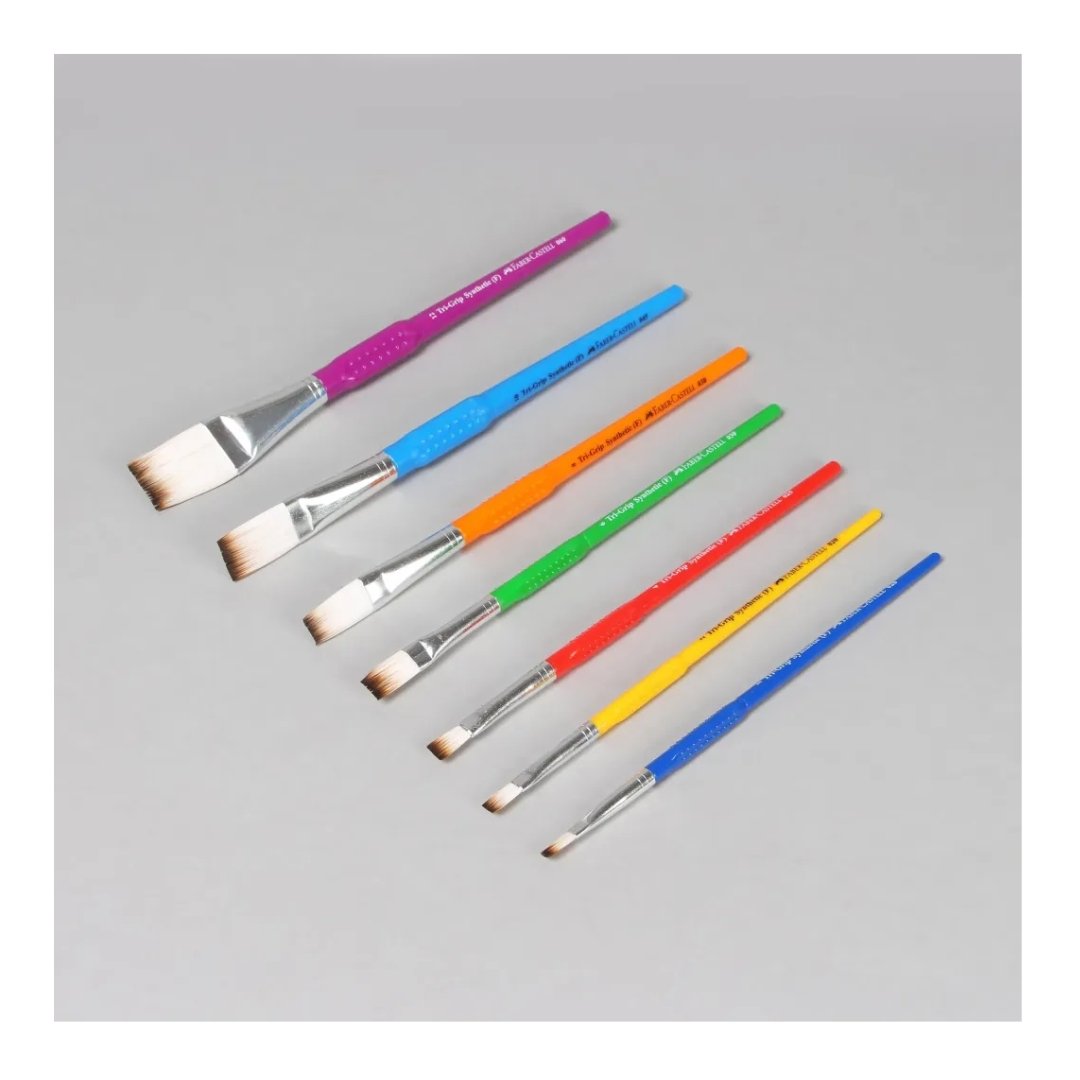 Faber-Castell 7 Flat Tri-Grip Brushes (Synthetic Hair) - SCOOBOO - 11 67 02 - Paint Brushes & Palette Knives