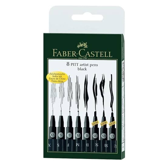 Faber-Castell Artist Pen Set - Pack of 8 (Black) - SCOOBOO - 16 71 37 - Fineliner