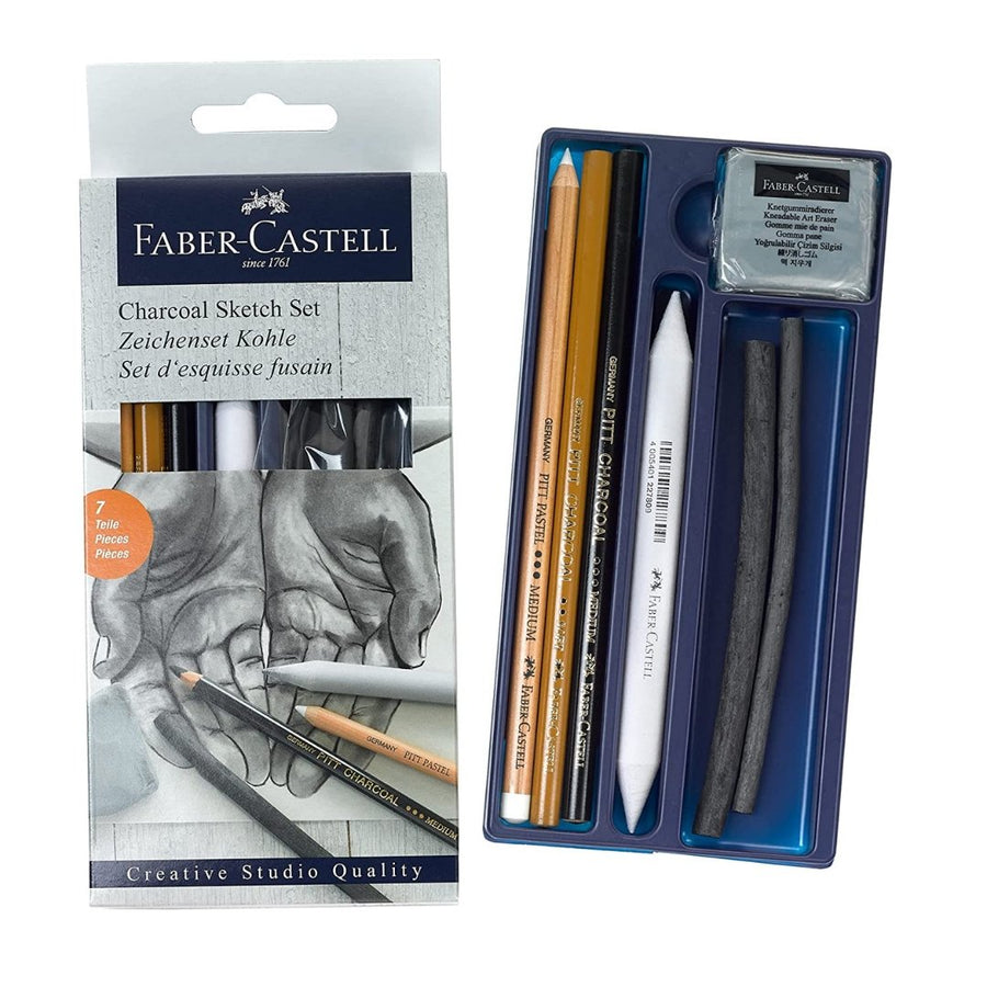 Faber-Castell Charcoal Drawing Set - Pack of 6 - SCOOBOO - 114002 - Charcoal Pencil