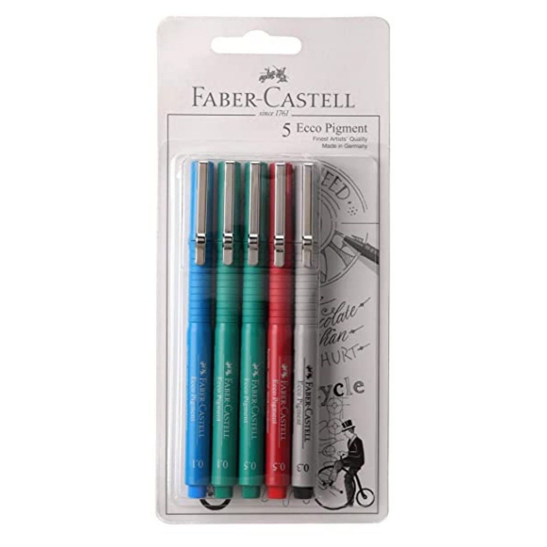 Faber-Castell Ecco Pigment Fibre Tip Pen (0.1/0.3/0.5/0.5/0.1) - SCOOBOO - 25 07 99-G - Fineliner