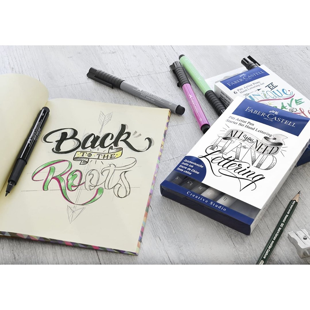 Faber-Castell Hand Lettering Pitt Artist Pen Set - Pack of 6 - SCOOBOO - 267117 - Brush Pens