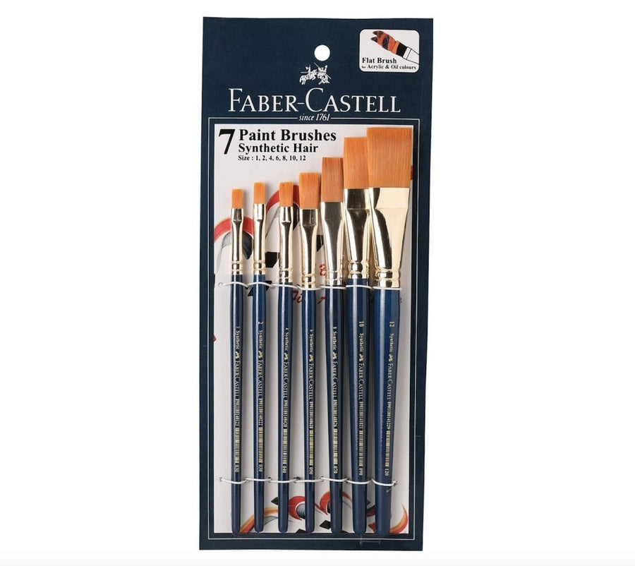 Faber-Castell Paint Brush Set - Flat (Navy Blue) - SCOOBOO - 114702 - Paint Brushes & Palette Knives