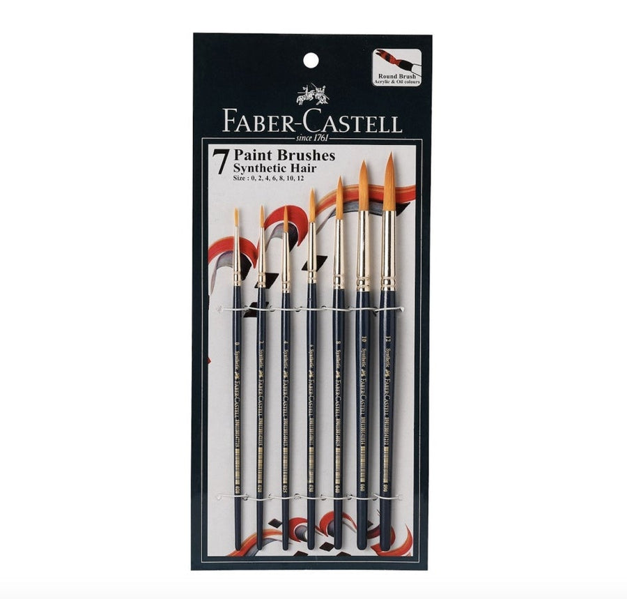 Faber-Castell Paint Brush Set - Round, Pack of 7 (Navy Blue) - SCOOBOO - 114701 - Paint Brushes & Palette Knives