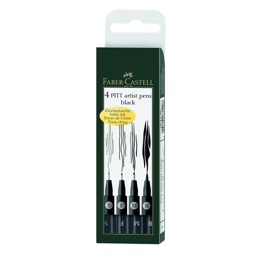 Faber Castell Pitt Artist Colour Pen Set - Pack of 4, S, F, M, B - SCOOBOO - 167100 - Fineliner