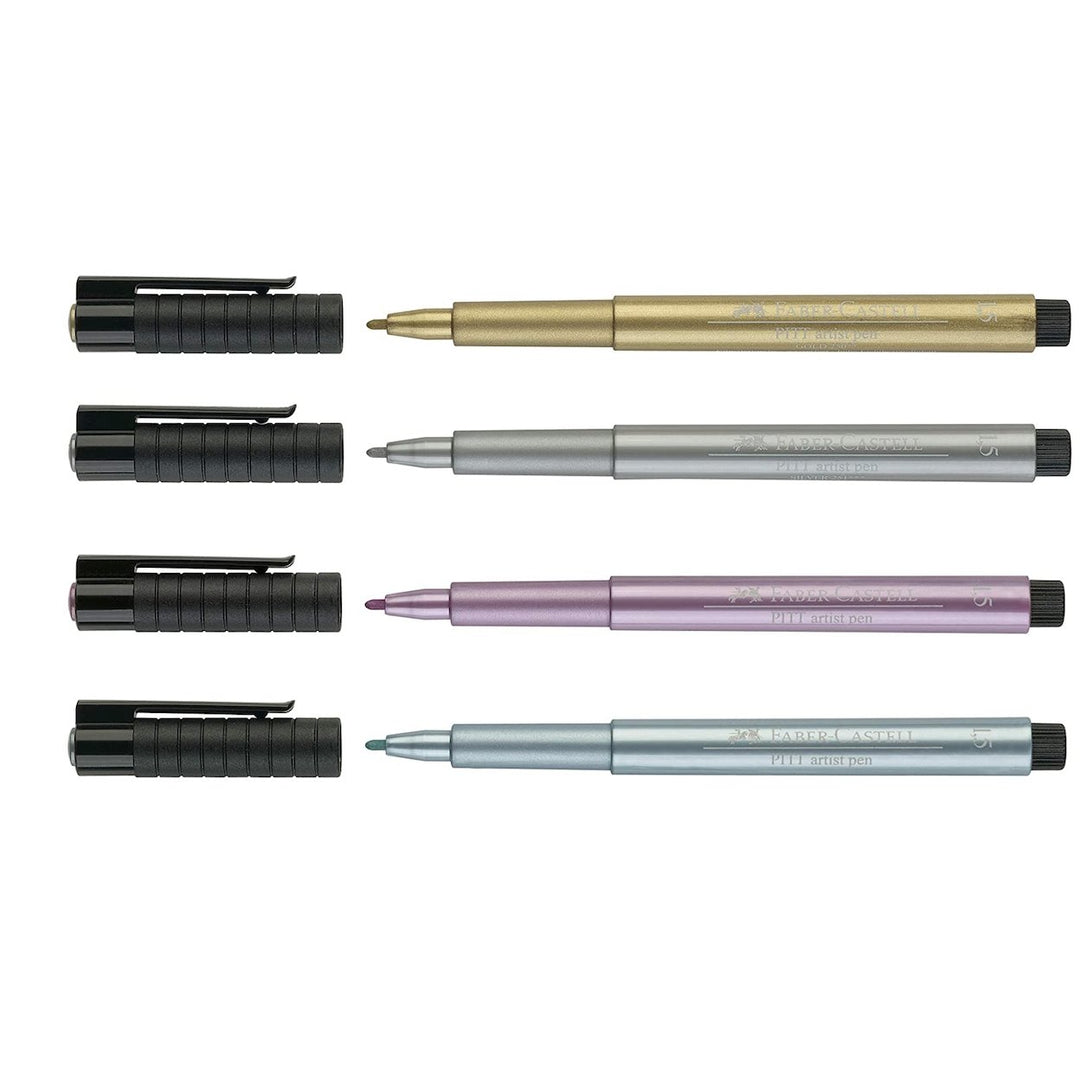 Faber-Castell Pitt Artist Pen Set - Pack of 4 (Metallic) - SCOOBOO - Faber-Castell-Pitt Artist-Pack of 6 (Metallic) - Fineliner