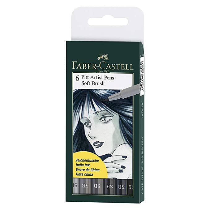Faber Castell Pitt Artist Soft Brush Colour Pen Set - Pack of 6 (Cold Grey) - SCOOBOO - Faber-Castell-Pitt Artist-Pack of 6 ( Cold Grey ) - Fineliner