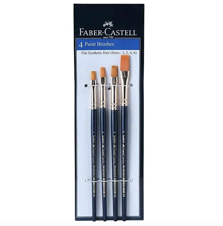 Faber-Castell Synthetic Hair Flat Assorted Paint Brush, Set of 4 - SCOOBOO - 114402 - Paint Brushes & Palette Knives