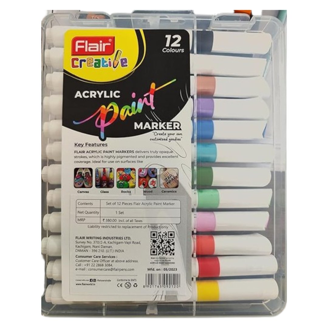 Flair Acrylic Paint Marker Set of 12 - SCOOBOO - Brush Pens