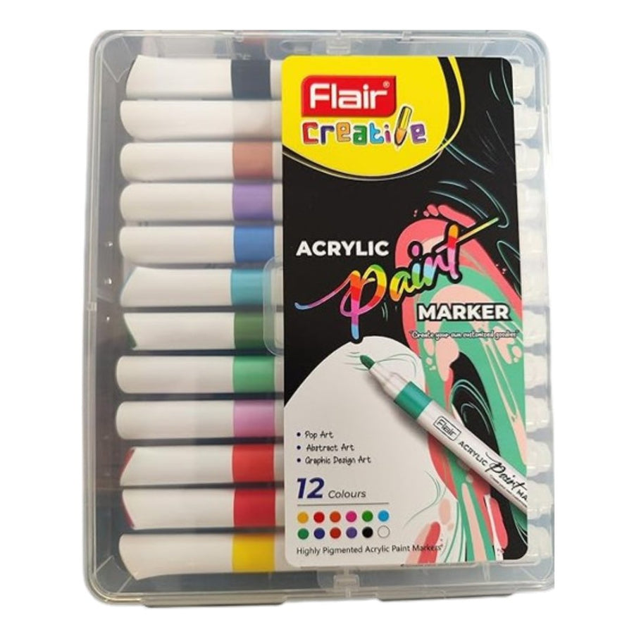 Flair Acrylic Paint Marker Set of 12 - SCOOBOO - Brush Pens