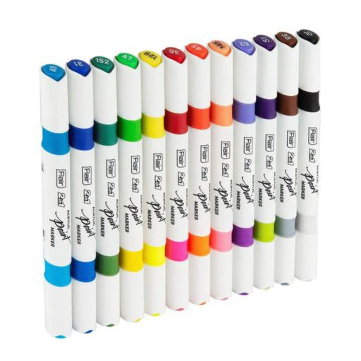 Flair Creative 2 in 1 Acrylic Paint Marker Set of 12 - SCOOBOO - Brush Pens