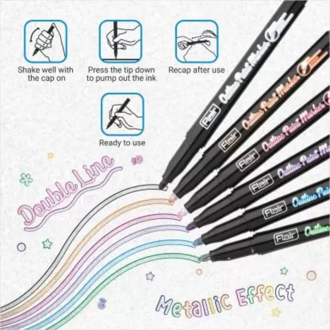 Flair Creative Outline Paint Marker Set of 6 - SCOOBOO - Brush Pens