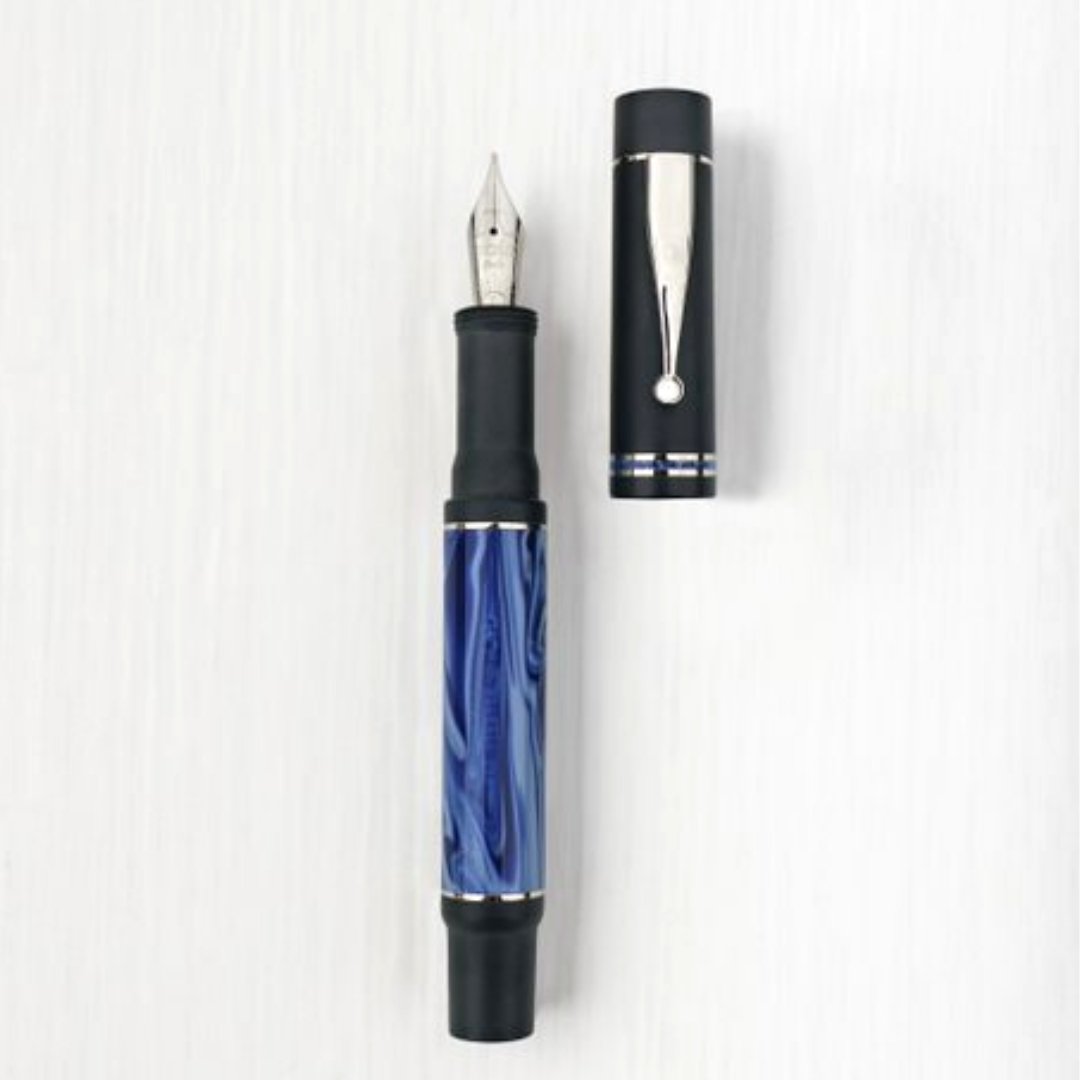 Gioia Alleria Mare Blue-Black Marbled Rhodium Fountain Pen - SCOOBOO - GA-700- B - Fountain Pen