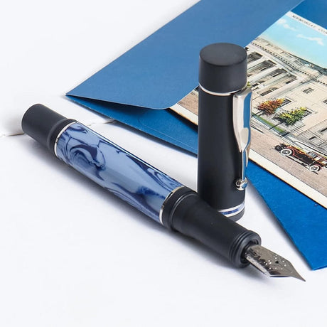 Gioia Alleria Mare Blue-Black Marbled Rhodium Fountain Pen - SCOOBOO - GA-700- B - Fountain Pen