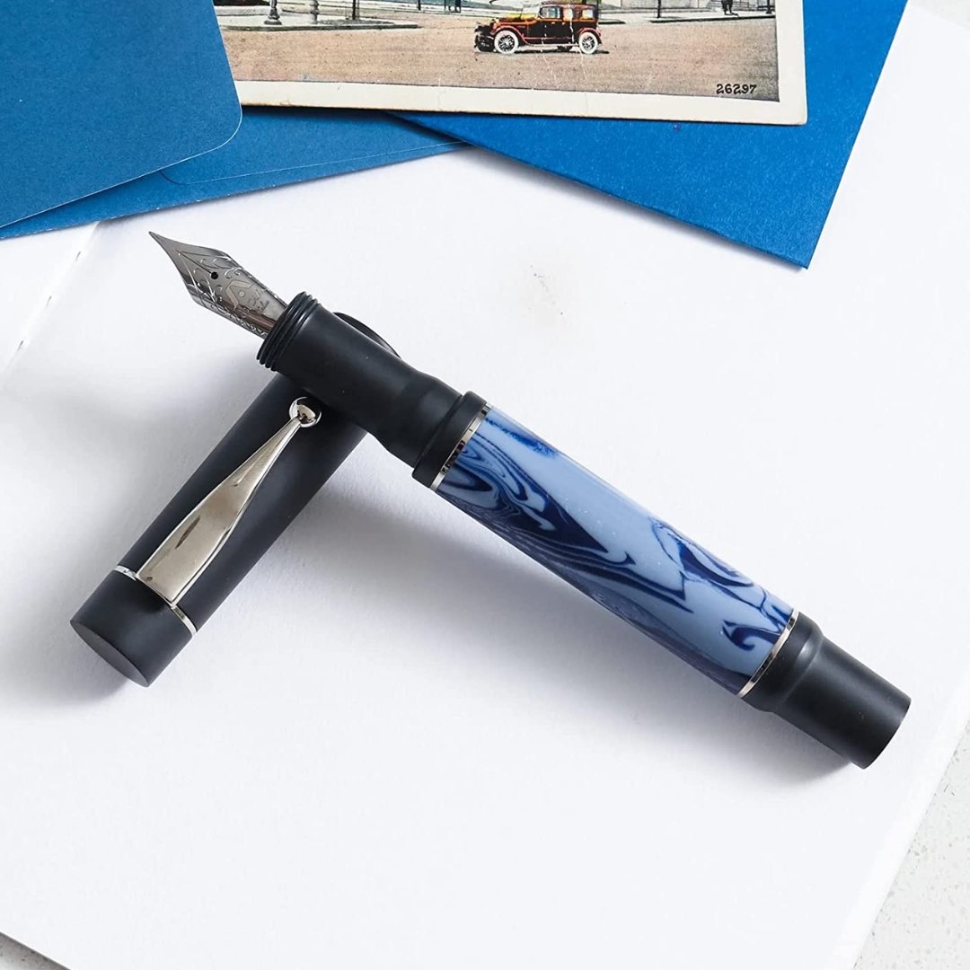 Gioia Alleria Mare Blue-Black Marbled Rhodium Fountain Pen - SCOOBOO - GA-700- B - Fountain Pen