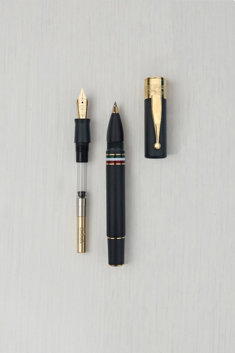 Gioia Partenope Dual Pen- Fountain Pen & Rollerball Pen- Black Sand GT - SCOOBOO - GP-816-M - Roller Ball Pen