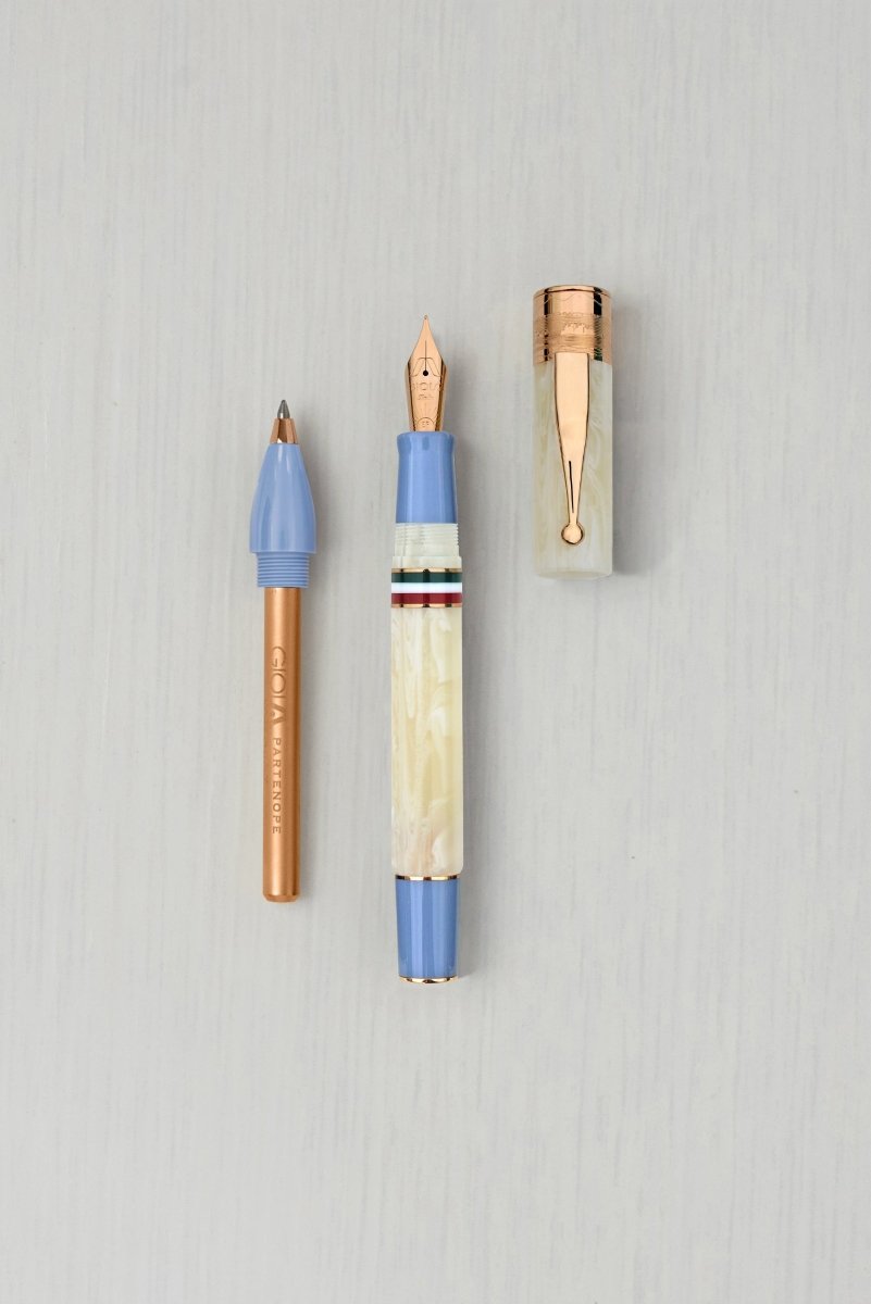 Gioia Partenope Dual Pen- Fountain Pen & Rollerball Pen- Ivory Blue RGT - SCOOBOO - GP-800-M - Roller Ball Pen