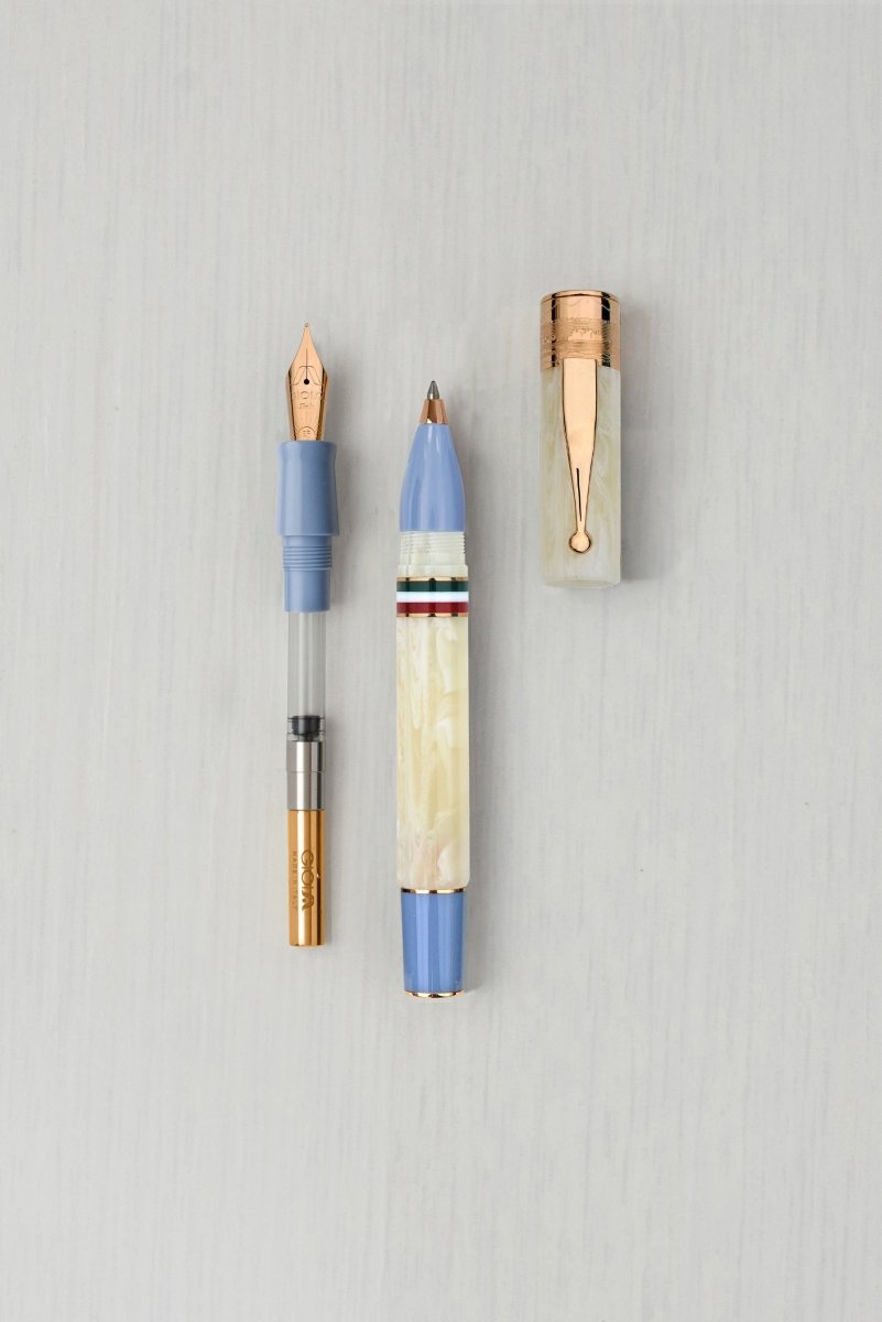 Gioia Partenope Dual Pen- Fountain Pen & Rollerball Pen- Ivory Blue RGT - SCOOBOO - GP-800-M - Roller Ball Pen