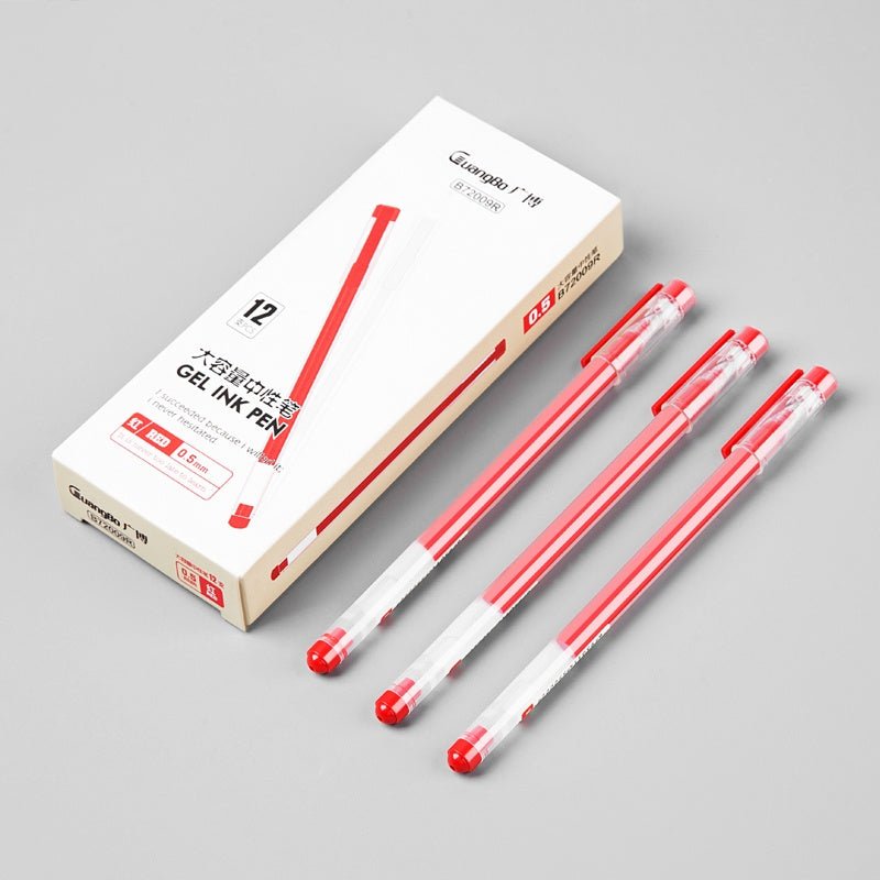 Guangbo 0.5mm Red Ink Gel Pen (Pack of 12) - SCOOBOO - B72009R - Gel Pens