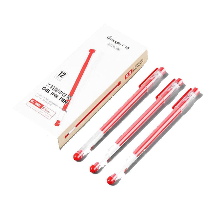 Guangbo 0.5mm Red Ink Gel Pen (Pack of 12) - SCOOBOO - B72009R - Gel Pens