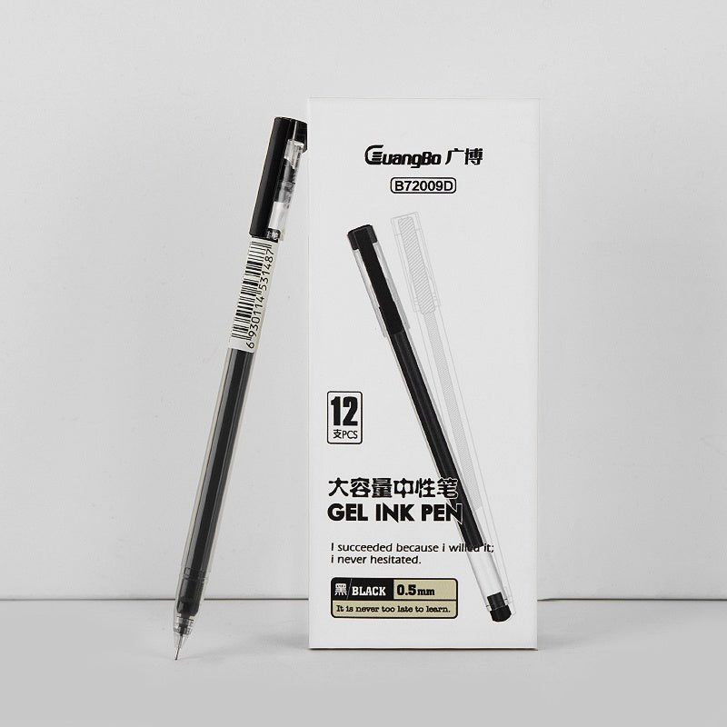 Guangbo Big Capacity 0.5 mm Black Ink Gel Pen (Pack of 12) - SCOOBOO - B72009D - Gel Pens