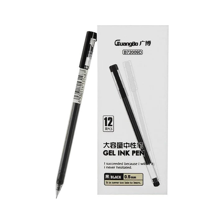 Guangbo Big Capacity 0.5 mm Black Ink Gel Pen (Pack of 12) - SCOOBOO - B72009D - Gel Pens
