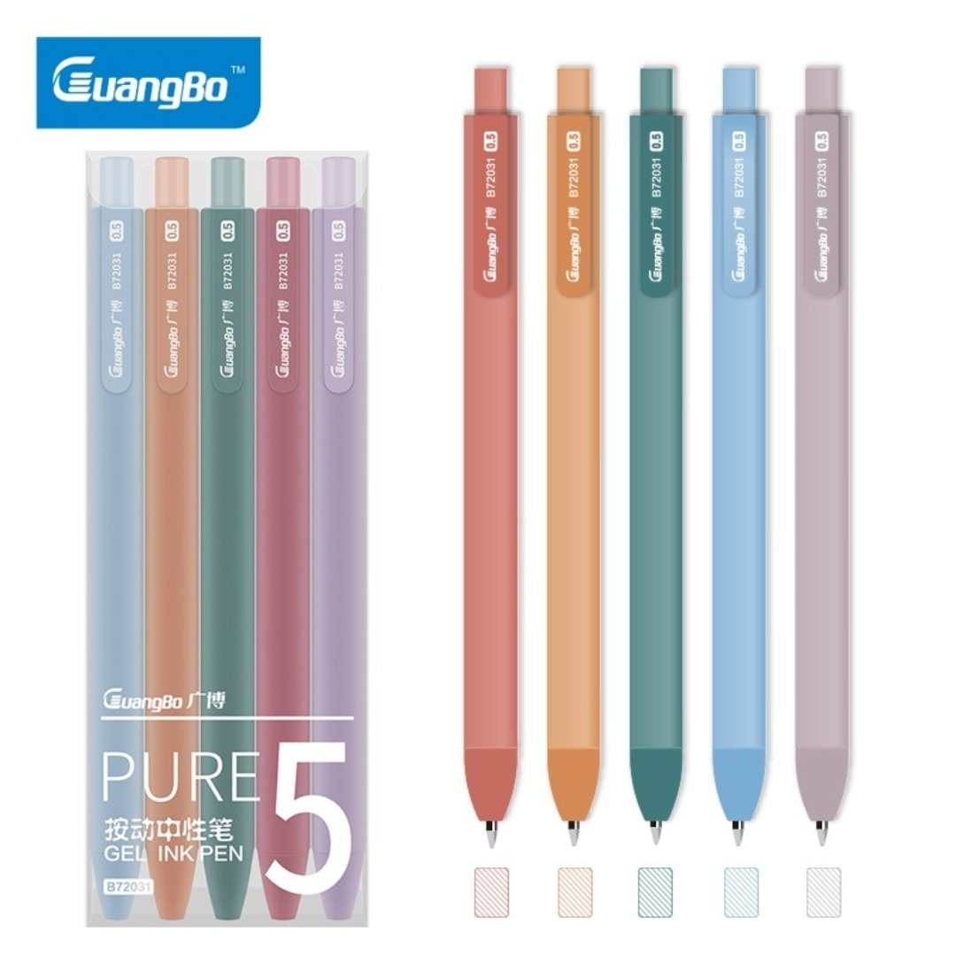 Guangbo Multicolor Retractable Gel Ink pen 0.5mm (Pack of 5) - SCOOBOO - B72031 - Gel Pens