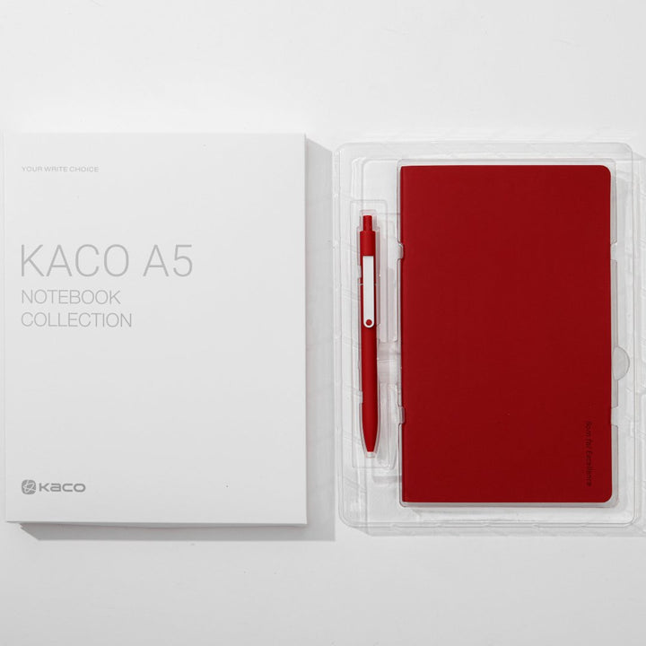 Kaco A5 PU Notebook with Midot Gel Pen Set - SCOOBOO - Kaco A5 Simple Notebook Set Red - Ruled