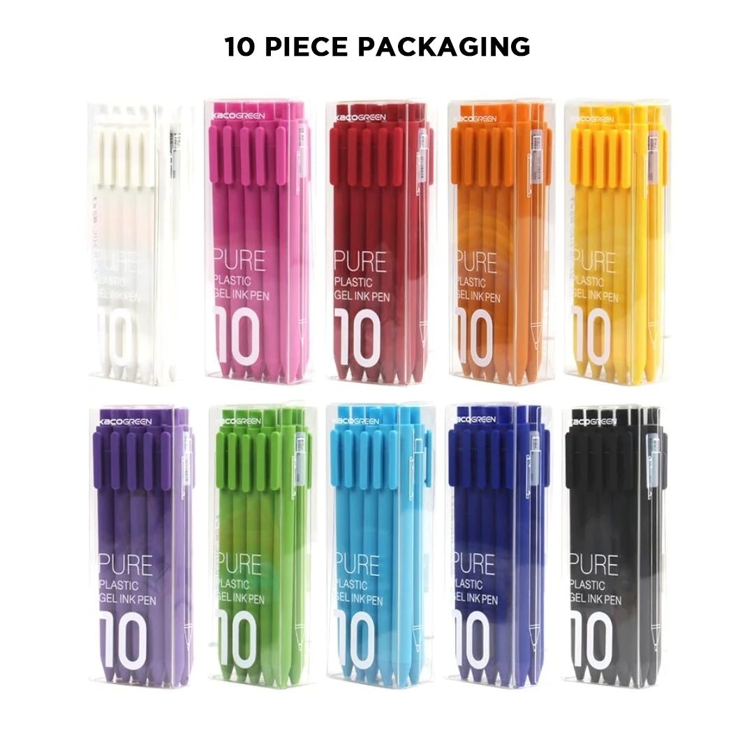 Kaco Pure Gel Pens 0.5mm (Pack of 10)-Black Ink - SCOOBOO - Pure - Black Ink -Red - Gel Pens