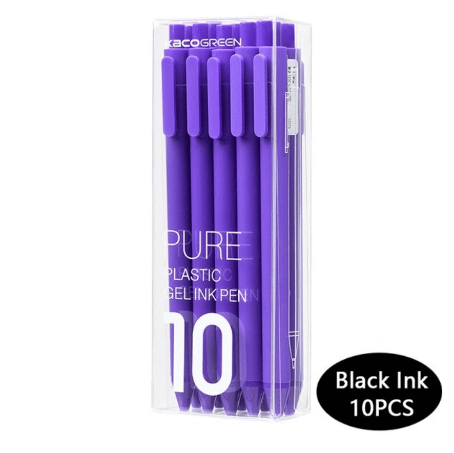 Kaco Pure Gel Pens 0.5mm (Pack of 10) - SCOOBOO - Pure - Black Ink -Purple - Gel Pens