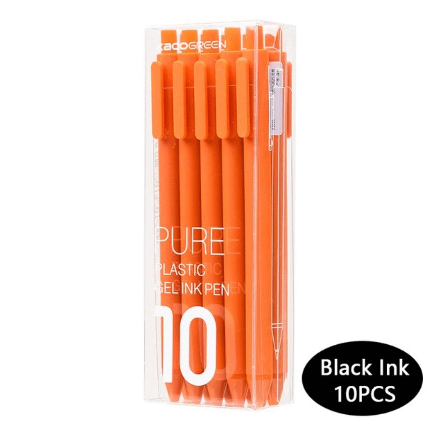 Kaco Pure Gel Pens 0.5mm (Pack of 10) - SCOOBOO - Pure - Black Ink -Orange - Gel Pens