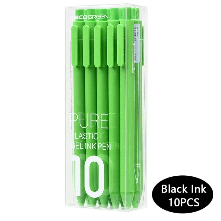 Kaco Pure Gel Pens 0.5mm (Pack of 10) - SCOOBOO - Pure - Black Ink -Green - Gel Pens