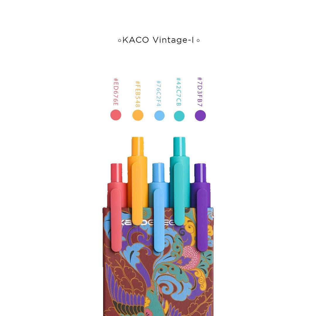 Kaco Pure Macaron Gel Pens - Set of 5 - Assorted colours 0.5mm - SCOOBOO - Pure-Vintage I - Gel Pens